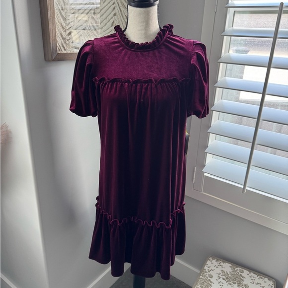 CeCe Velvet Flutter Sleeve A-Line Dress - Picture 3 of 11